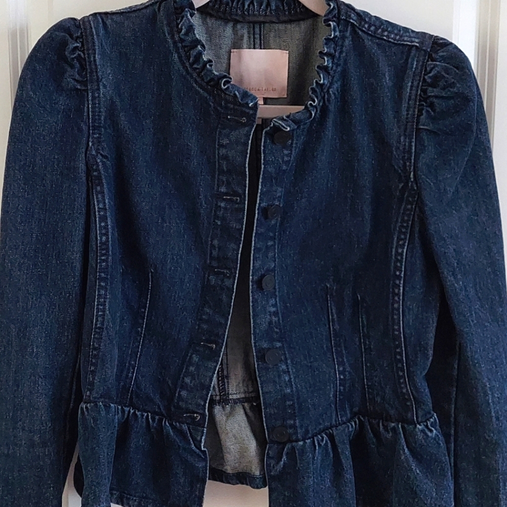 Rebecca Taylor Dark Blue Denim Jacket with Ruffle Collar XS